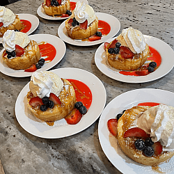 Fluffy Pancake served with Fresh Cream and Berry Sauce